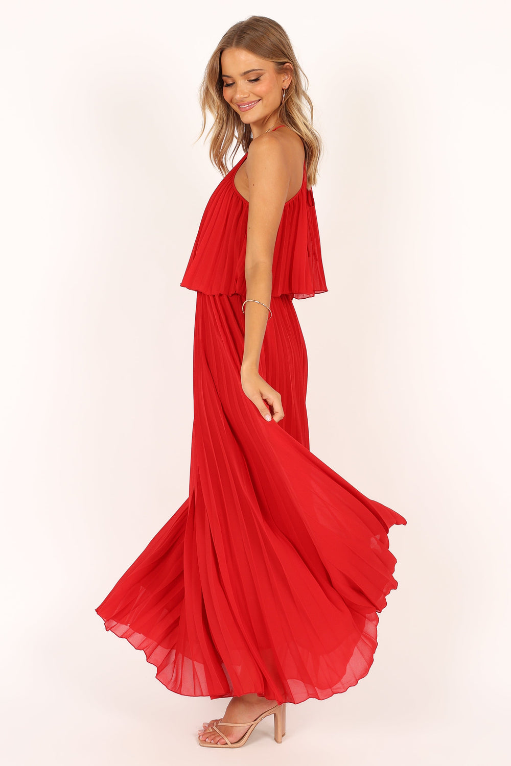 DRESSES @Gia Pleated Halterneck Maxi Dress - Red