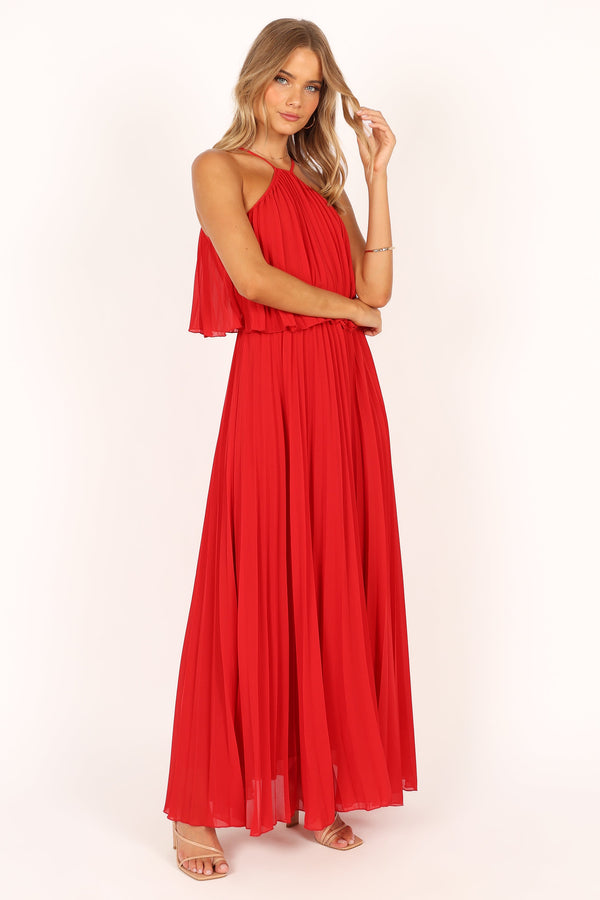 DRESSES @Gia Pleated Halterneck Maxi Dress - Red