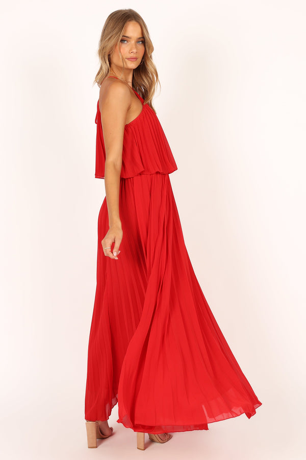 DRESSES @Gia Pleated Halterneck Maxi Dress - Red