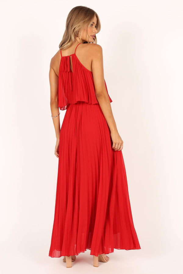 DRESSES @Gia Pleated Halterneck Maxi Dress - Red