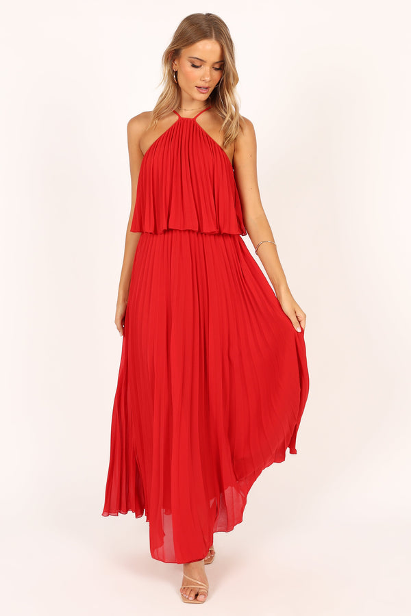 DRESSES @Gia Pleated Halterneck Maxi Dress - Red