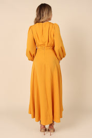 DRESSES @Ginnee Puff Sleeve Cutout Midi Dress - Mustard
