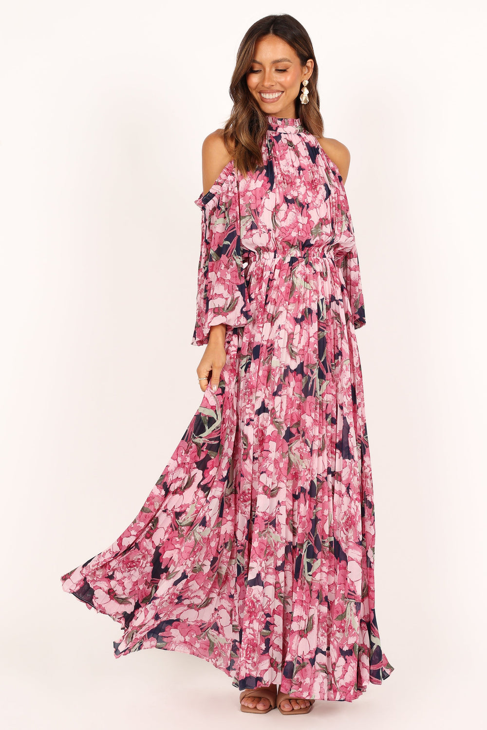 Hilary Pleated Maxi Dress - Pink Floral - Petal & Pup