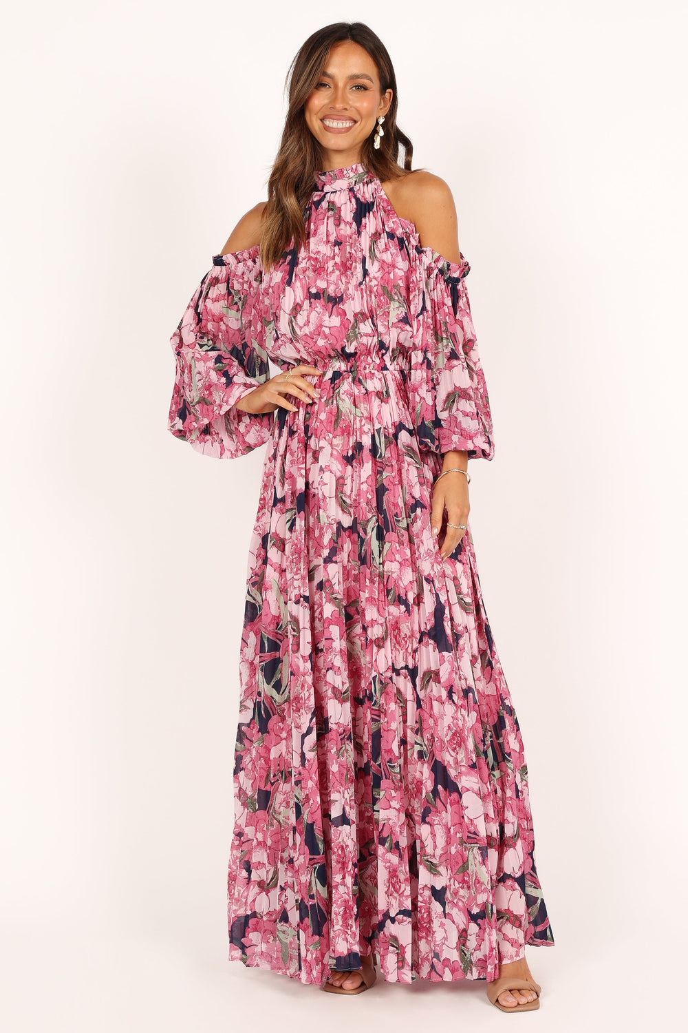 DRESSES @Hilary Pleated Maxi Dress - Pink Floral
