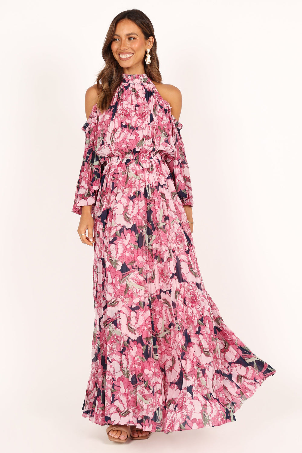 DRESSES @Hilary Pleated Maxi Dress - Pink Floral