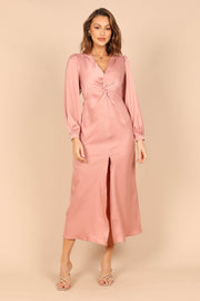 DRESSES @Ida Long Sleeve Twist Front Maxi Dress-Blush (waiting on bulk)