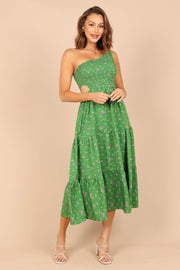 DRESSES @Inez One Shoulder Tiered Dress - Green Floral (waiting on bulk)