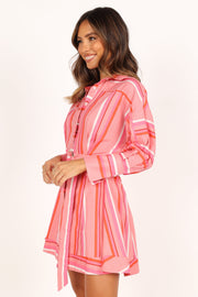 DRESSES @Julia Belted Mini Dress - Pink Stripe