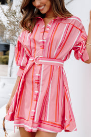 DRESSES Julia Belted Mini Dress - Pink Stripe