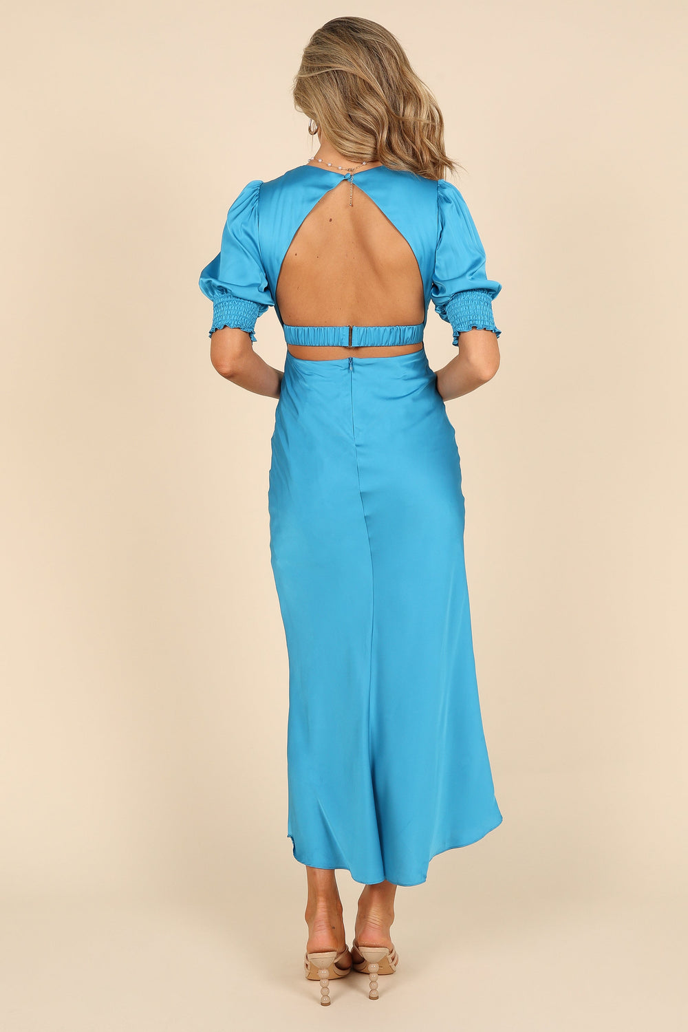 Juniper Puff Sleeve Buttoned Midi Dress - Blue - Petal & Pup