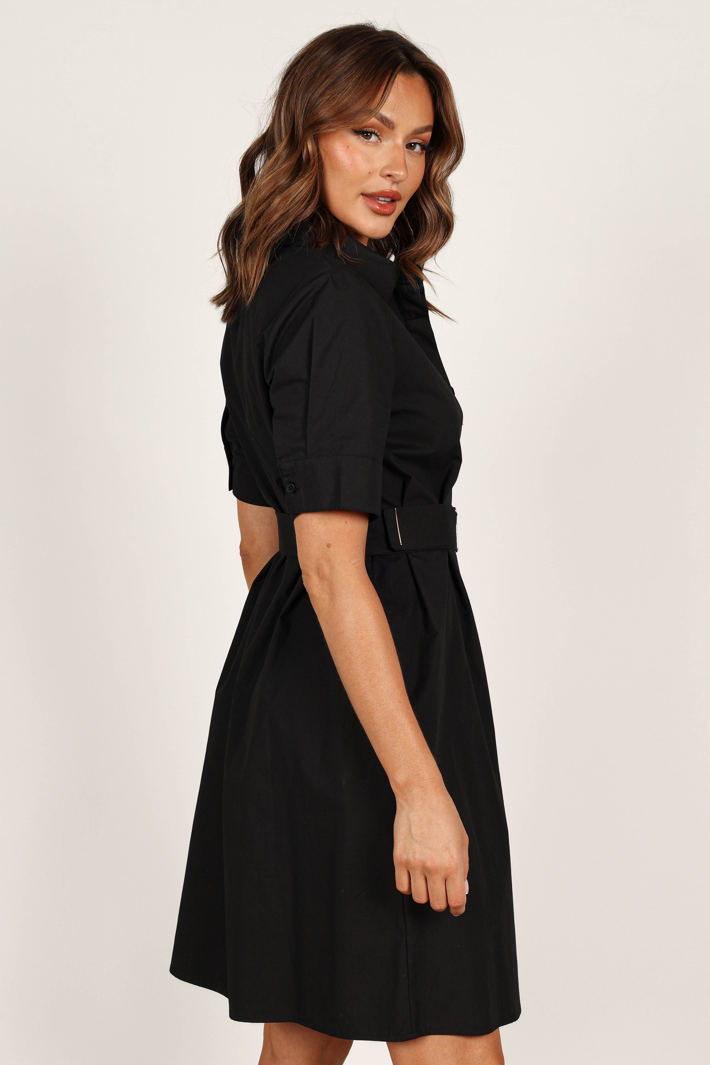 DRESSES @Kamal Midi Belted Dress - Black