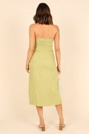 DRESSES @Kauai Strapless Midi Dress - Green