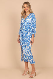 DRESSES @Lubella Long Sleeve Midi Dress - Blue Floral