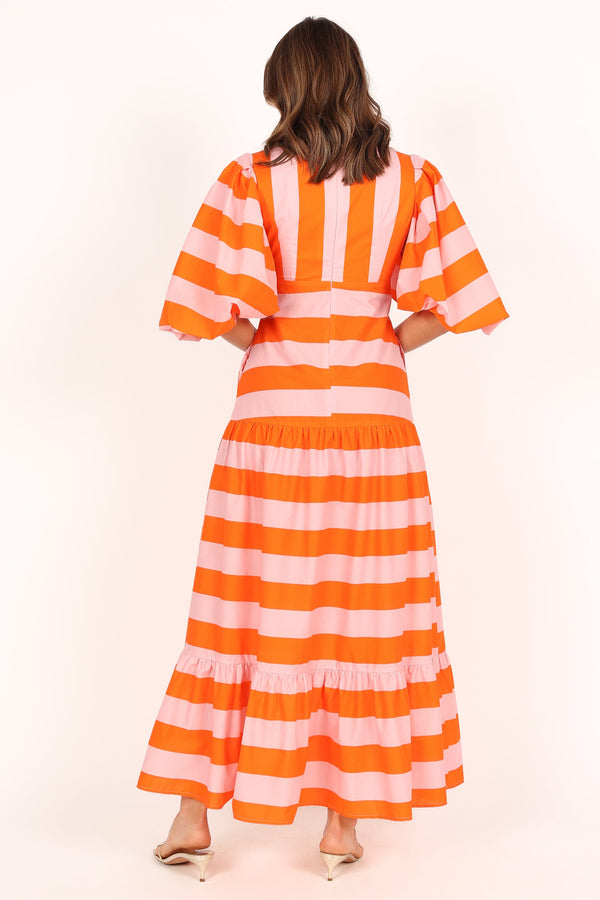 DRESSES @Lucia Puff Sleeve Maxi Dress - Pink Stripe