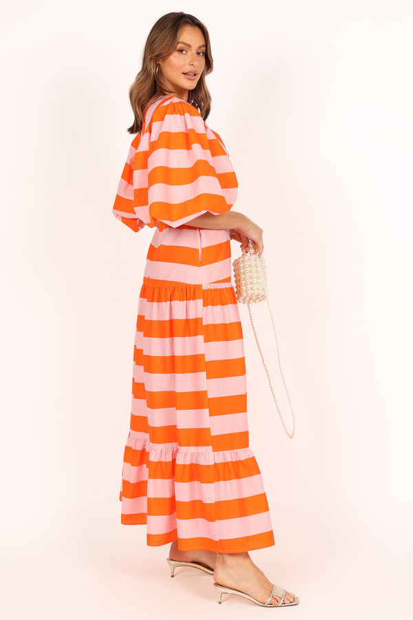 DRESSES @Lucia Puff Sleeve Maxi Dress - Pink Stripe