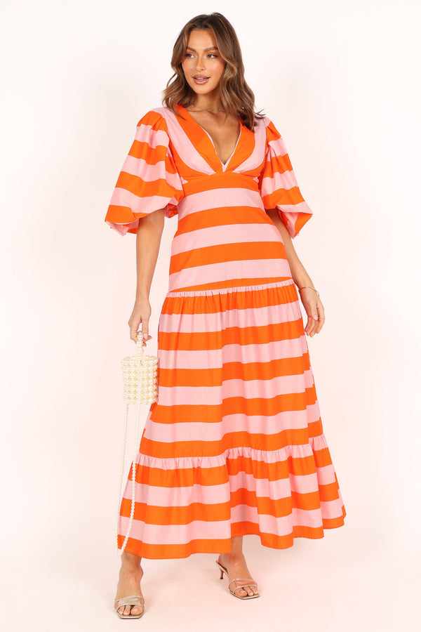 DRESSES @Lucia Puff Sleeve Maxi Dress - Pink Stripe