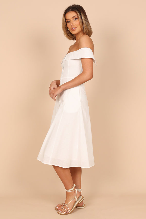 DRESSES @Lulu Off Shoulder Midi Dress - White