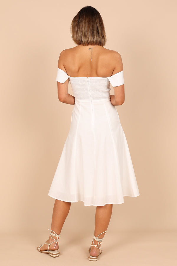 DRESSES @Lulu Off Shoulder Midi Dress - White