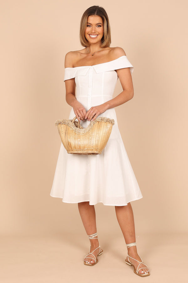 DRESSES @Lulu Off Shoulder Midi Dress - White