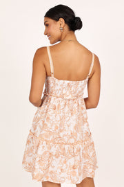 DRESSES @Maddison Mini Dress - Tan Print