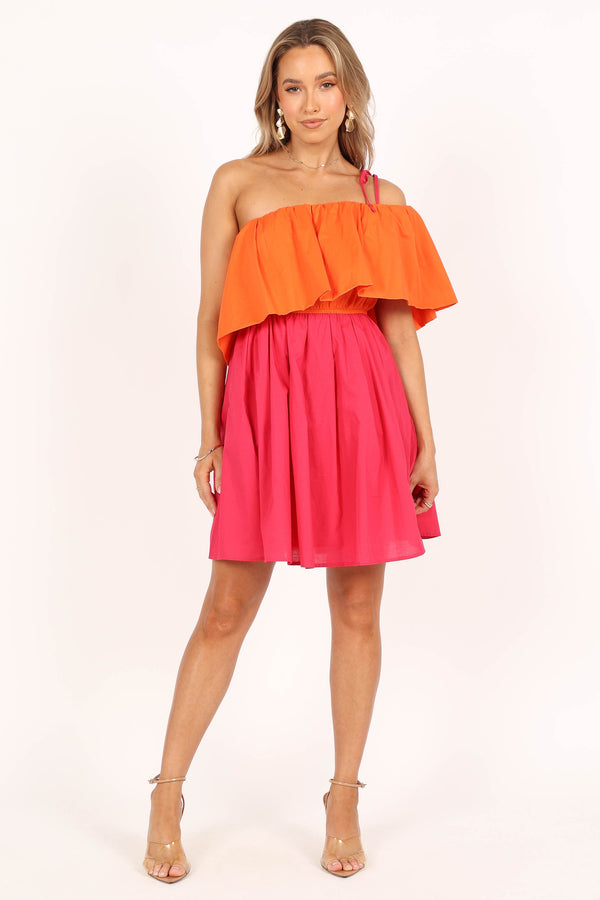 DRESSES @Maeva One Shoulder Mini Dress - Pink/Orange