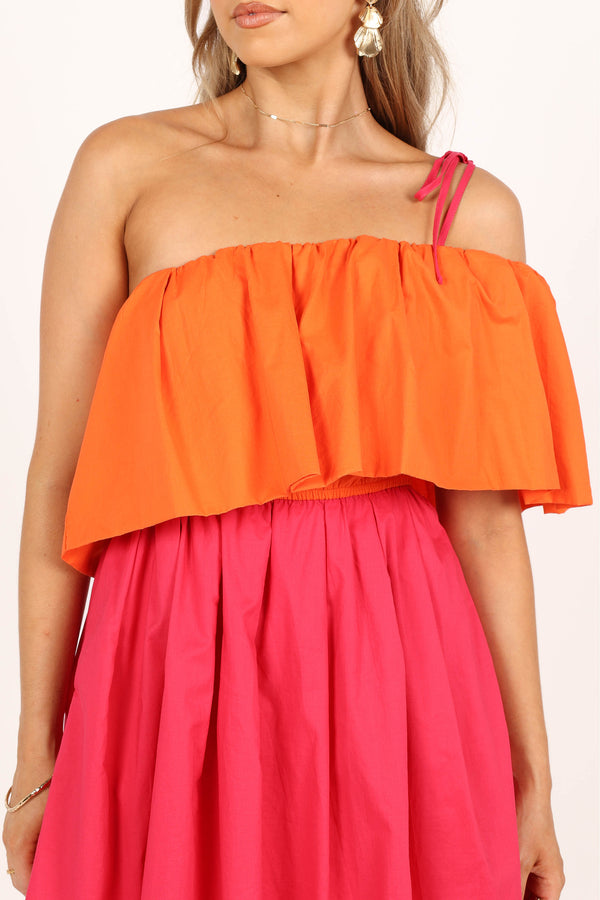 DRESSES @Maeva One Shoulder Mini Dress - Pink/Orange