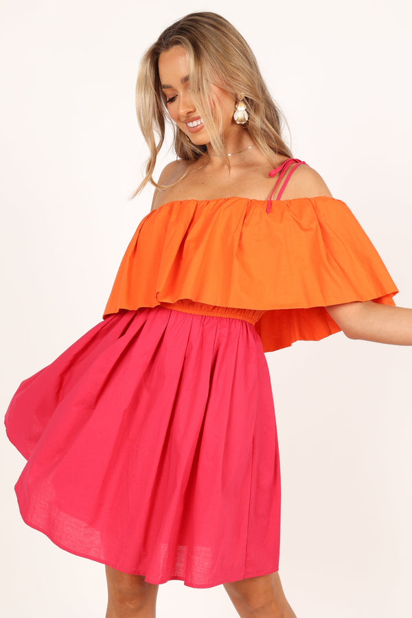 DRESSES @Maeva One Shoulder Mini Dress - Pink/Orange