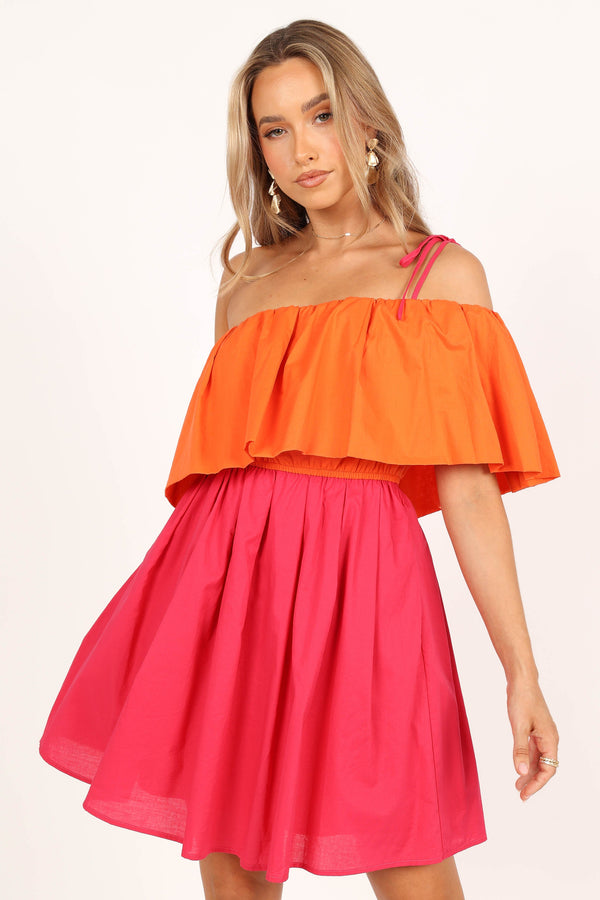 DRESSES @Maeva One Shoulder Mini Dress - Pink/Orange