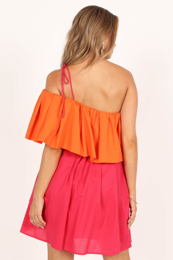 DRESSES @Maeva One Shoulder Mini Dress - Pink/Orange