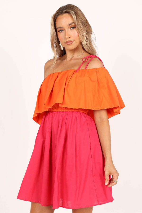 DRESSES @Maeva One Shoulder Mini Dress - Pink/Orange