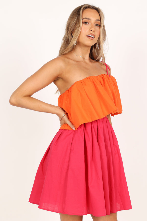 DRESSES @Maeva One Shoulder Mini Dress - Pink/Orange