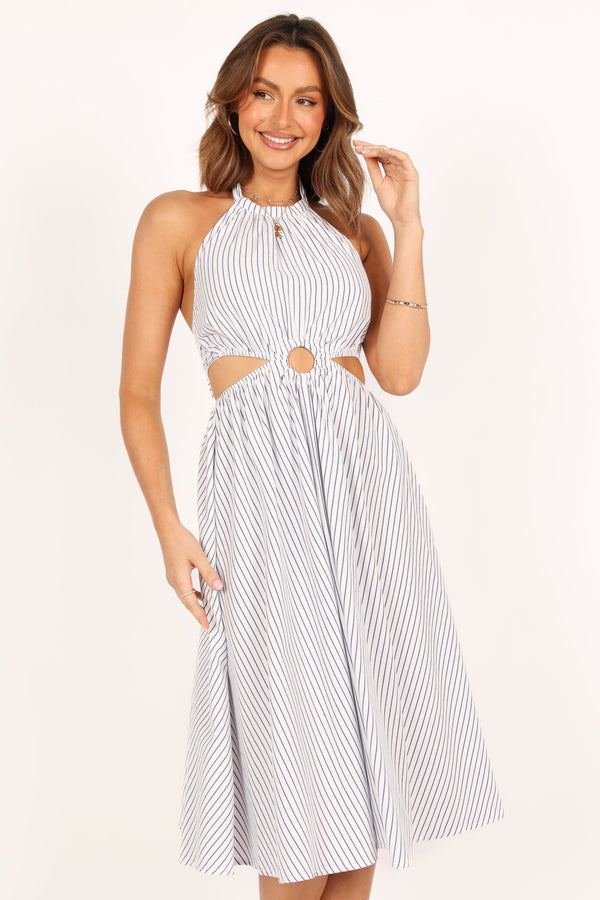 DRESSES @Malika Ring Detail Midi Dress - White Navy