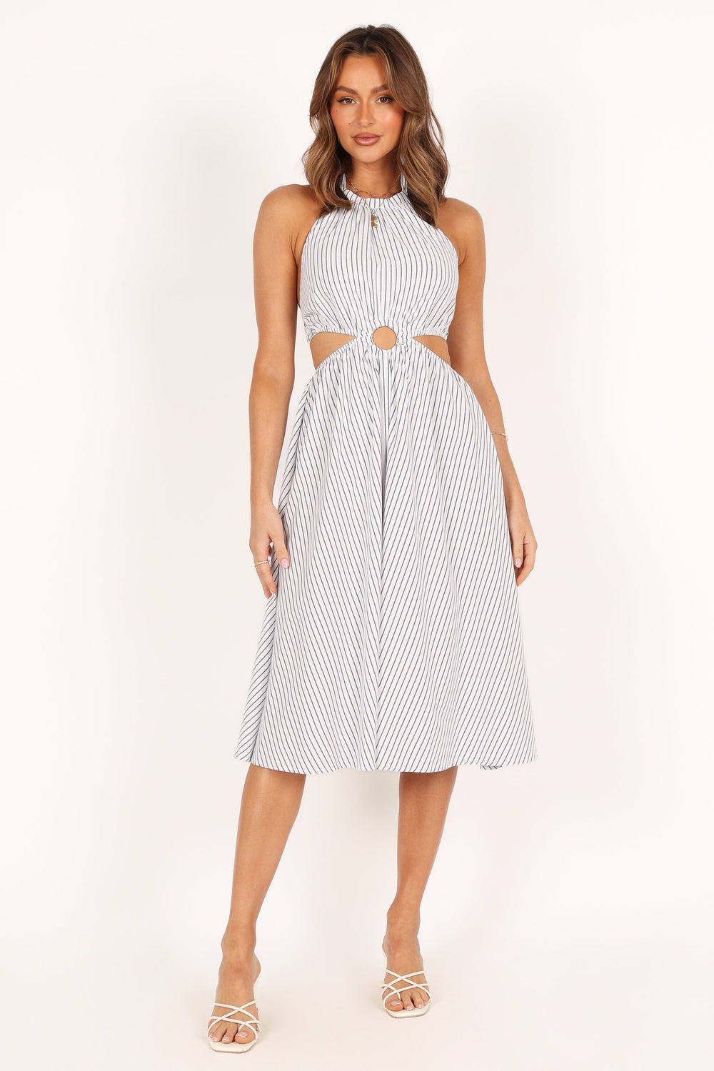 DRESSES @Malika Ring Detail Midi Dress - White Navy