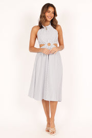 DRESSES @Malika Ring Detail Midi Dress - White Navy