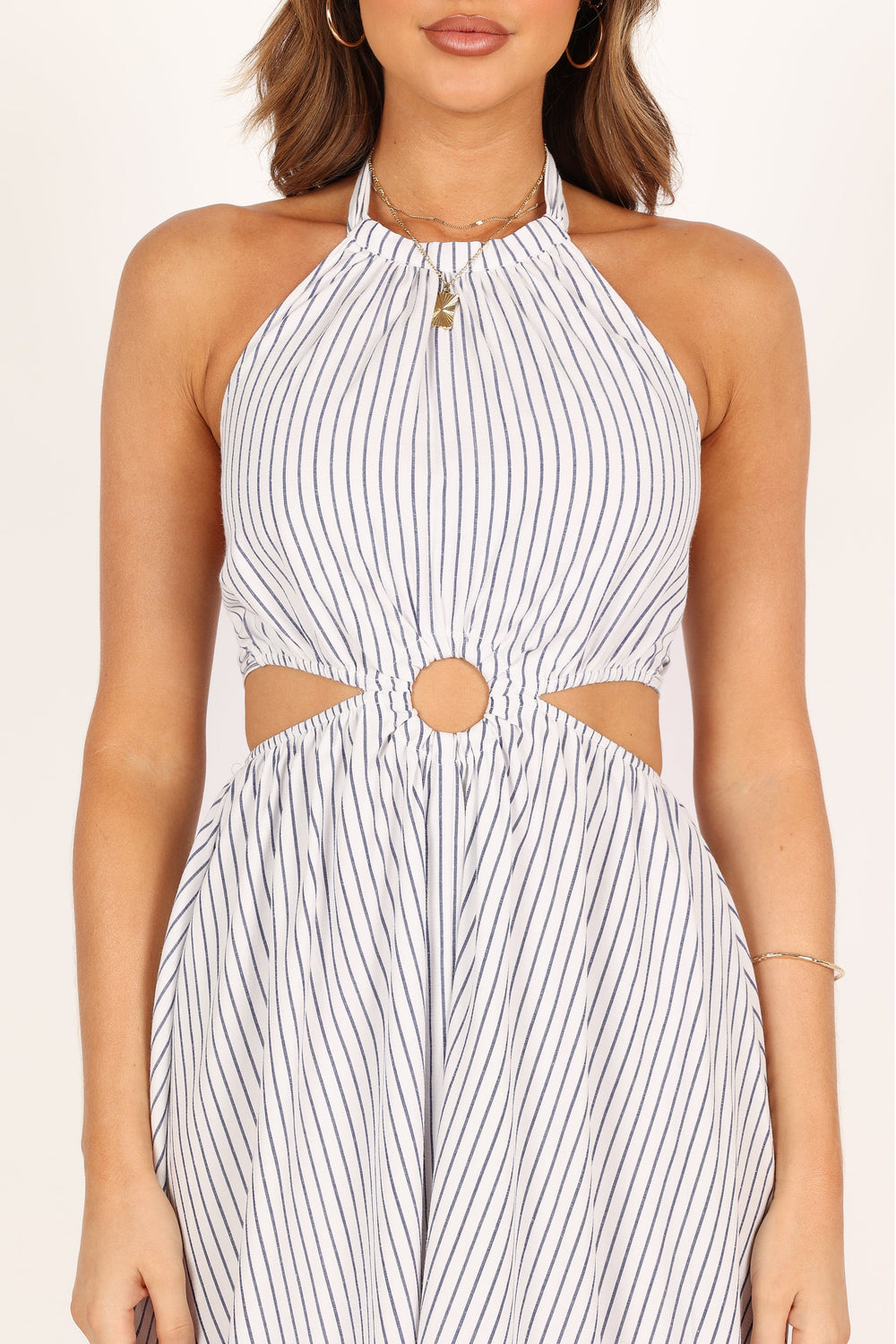 DRESSES @Malika Ring Detail Midi Dress - White Navy