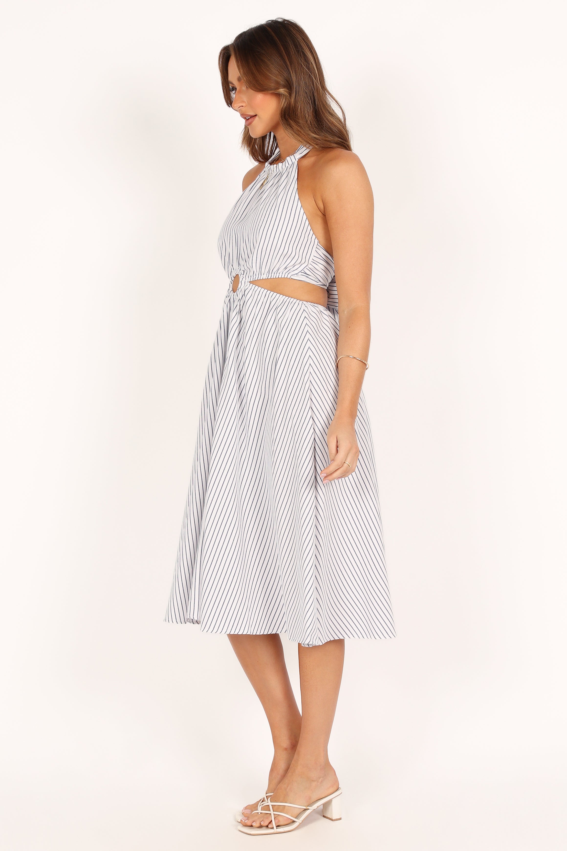 DRESSES @Malika Ring Detail Midi Dress - White Navy