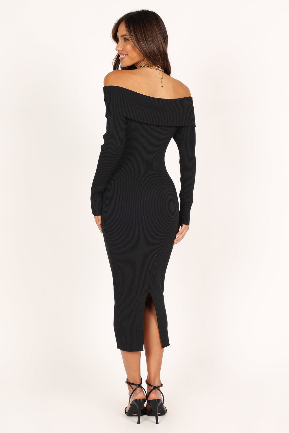 DRESSES @Mano Off Shoulder Midi Dress - Black