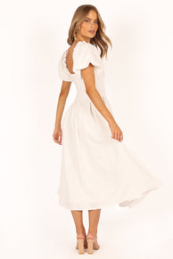 DRESSES @Maria Puff Sleeve Midi Dress - White