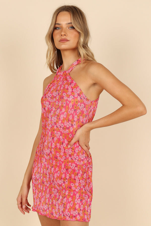 DRESSES @Melody Plisse Halter Mini Dress - Hot Pink