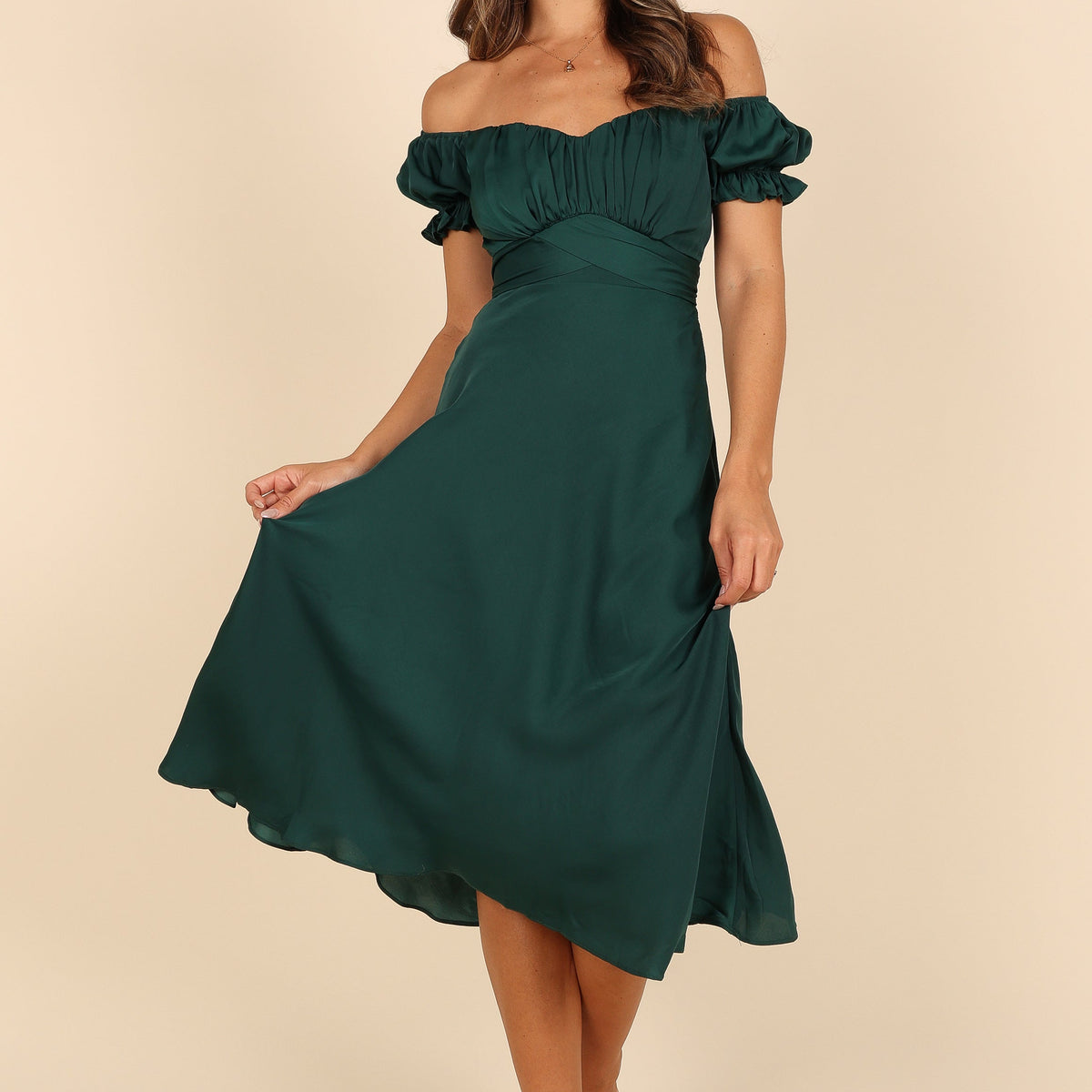 sachin and babi light blue dress Emerald Green Satin Twist Neck Detail Shift Dress