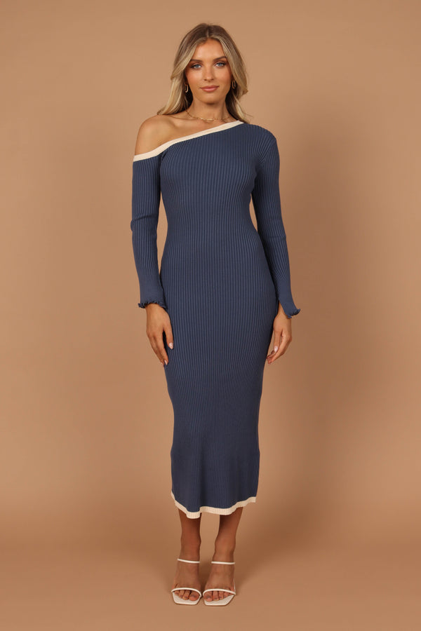 DRESSES @Milan Off Shoulder Midi Dress - Midnight Blue