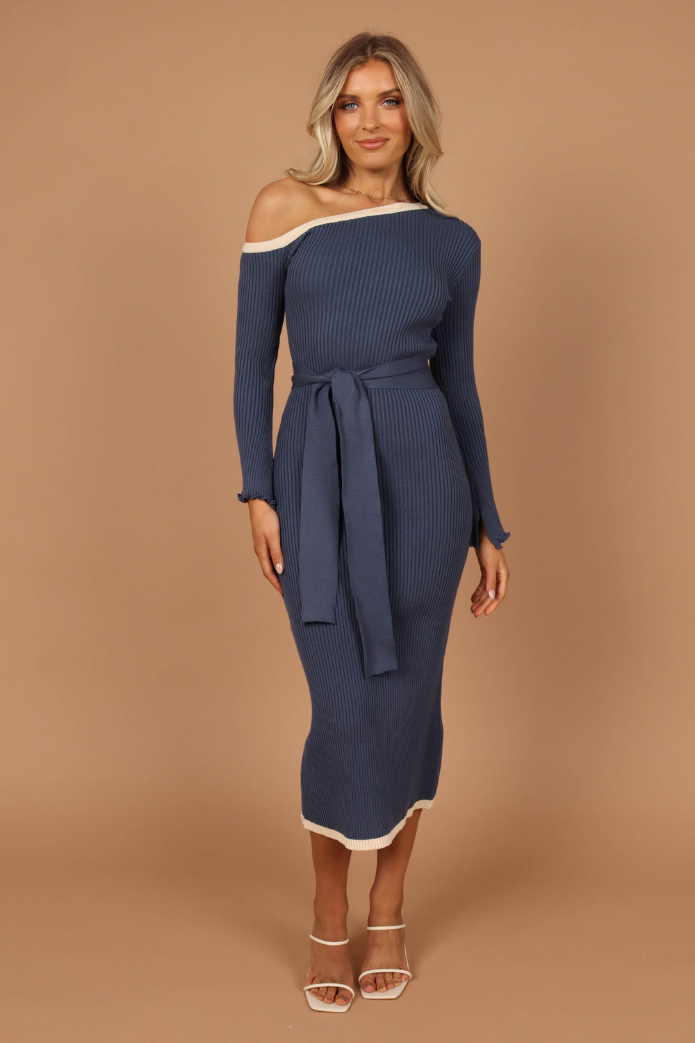 DRESSES @Milan Off Shoulder Midi Dress - Midnight Blue