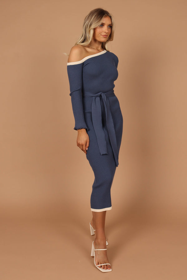 DRESSES @Milan Off Shoulder Midi Dress - Midnight Blue