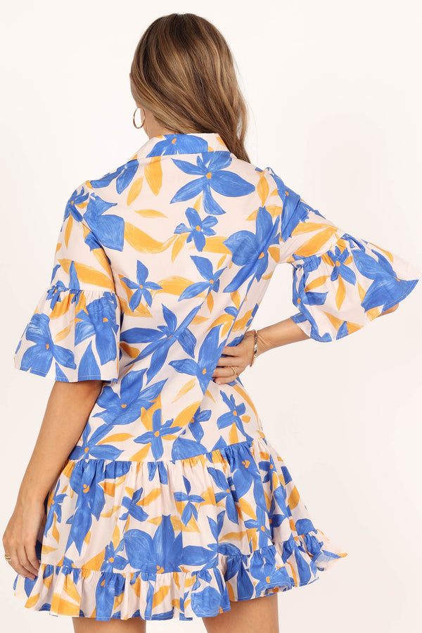 DRESSES @Minnerva Tiered Mini Dress - Blue/Yellow