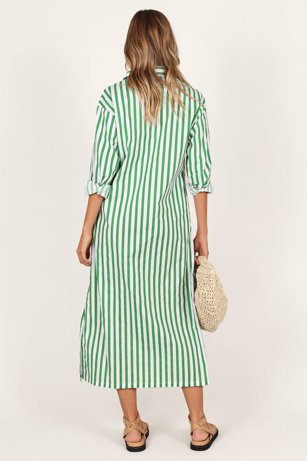 DRESSES @Mira Oversized Shirt Dress - Green Stripe