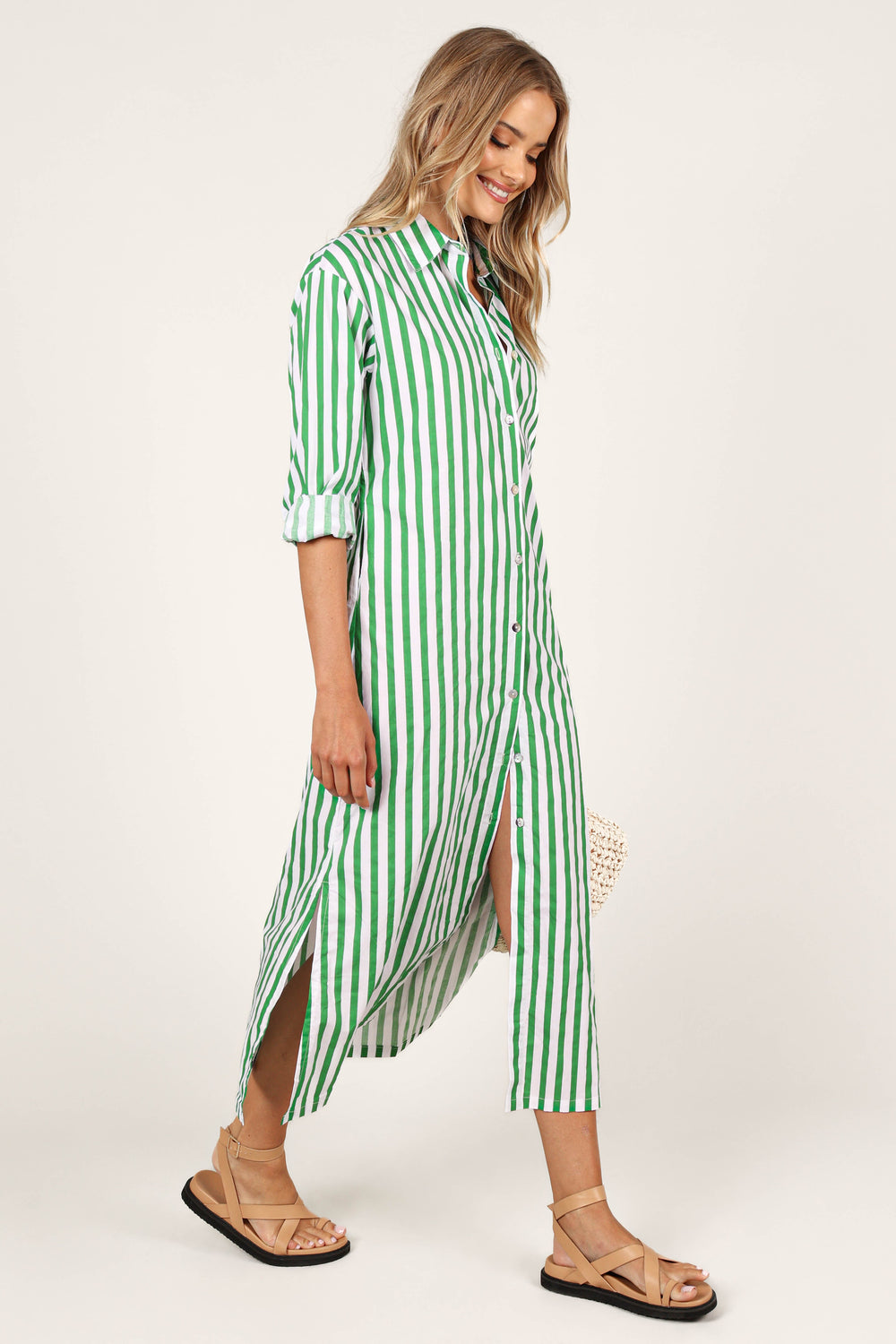 DRESSES @Mira Oversized Shirt Dress - Green Stripe