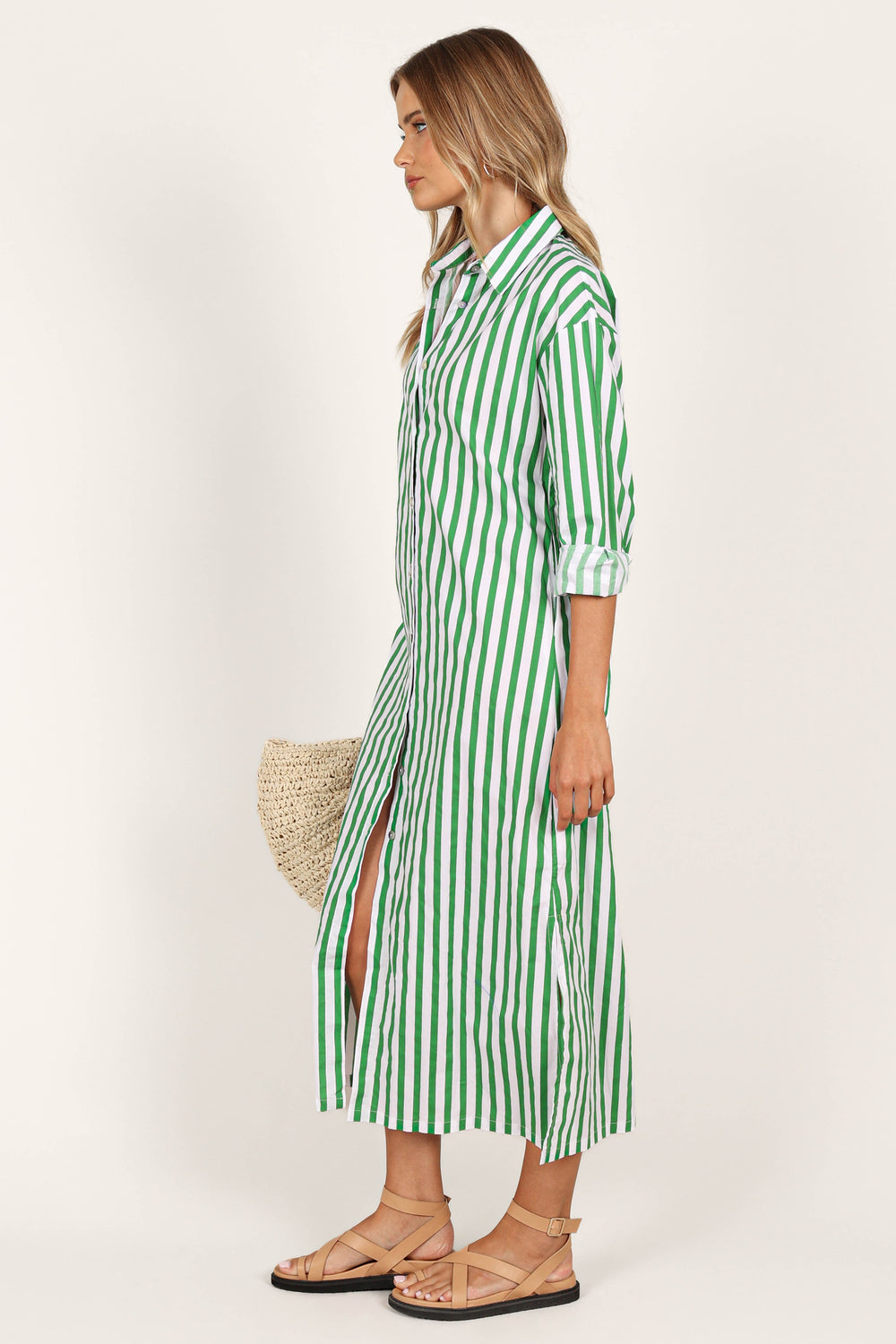 DRESSES @Mira Oversized Shirt Dress - Green Stripe