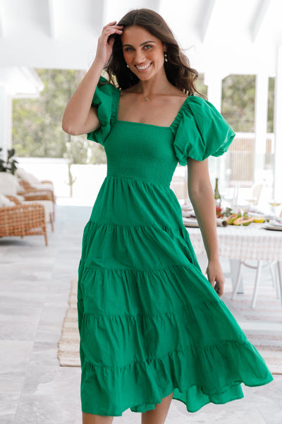 Morgan Tiered Dress - Green - Petal & Pup