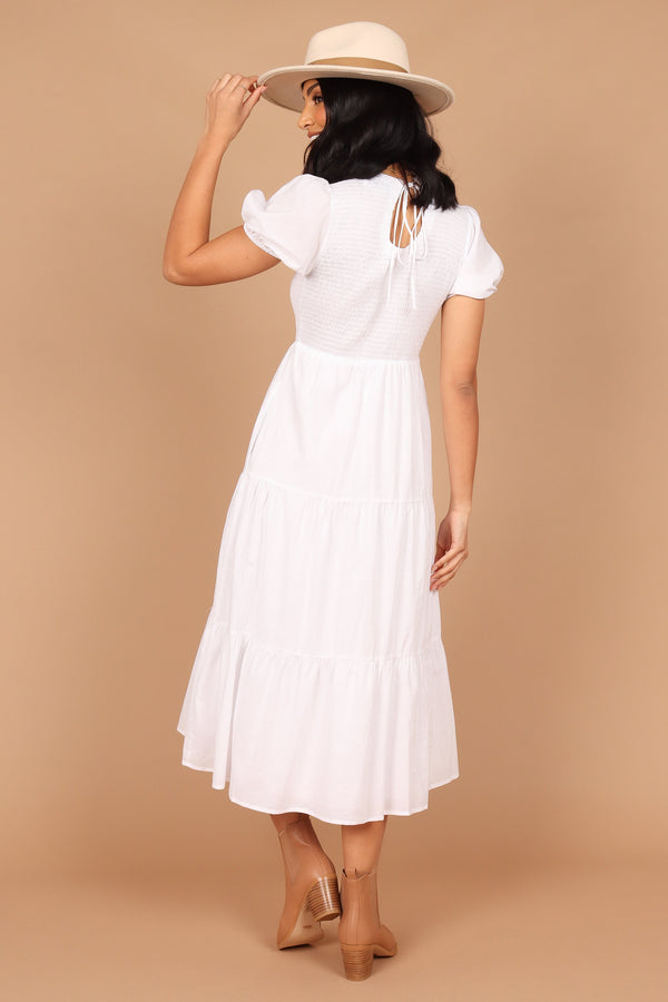 DRESSES @Naura Shirred Tiered Midi Dress - White (described)