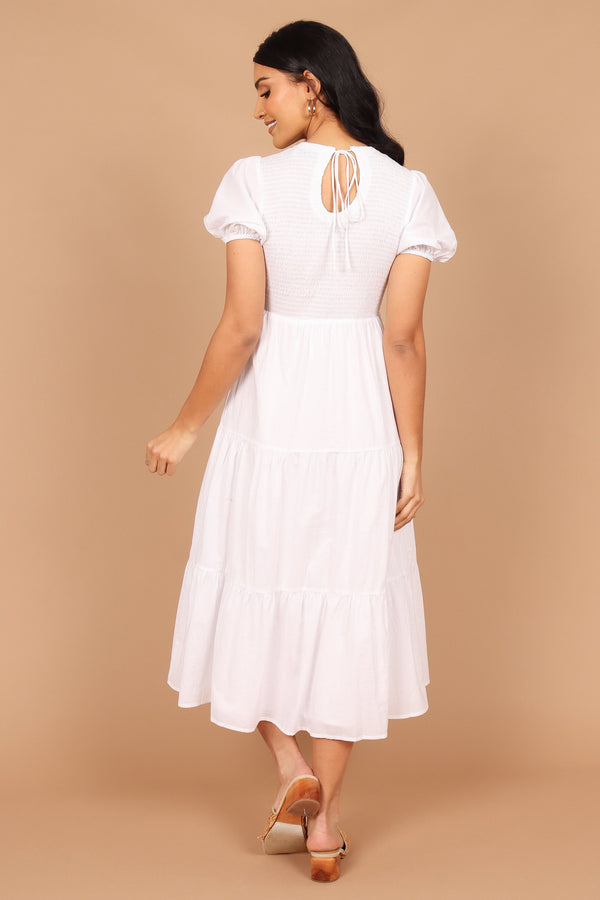 DRESSES @Naura Shirred Tiered Midi Dress - White (described)